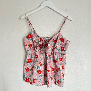 Free Assembly Pink Floral Tie-Front Cami with Red Blooms